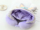 Hooded U Shaped Pillow Cute Cartoon Travel PP Cotton U Shaped Neck Pillow for Airplane Seat Purple V1294-YM0716-3117220096911