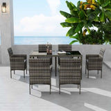 Rural Style Outdoor Grey Wicker 6 Seater Dining Set V264-OTF-527S-DGR