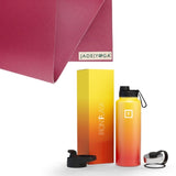 Jade Yoga Harmony Mat - Raspberry & Iron Flask Wide Mouth Bottle with Spout Lid, Fire, 32oz/950ml V398-JY-368RAS-IFB