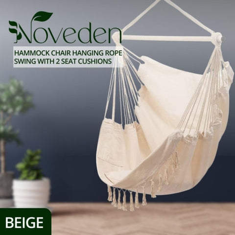 NOVEDEN Hammock Chair Hanging Rope Swing with 2 Seat Cushions Included V227-6777715009061