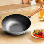 SOGA 31cm Commercial Cast Iron Wok Round Bottom FryPan Home Cooking Skillet ZPAI012NOLID