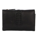 Pierre Cardin Womens Leather Woven Design Tri Fold RFID Wallet Travel in Black V563-PC3693-BLACK
