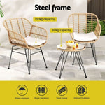 Gardeon 3PC Outdoor Furniture Bistro Set Lounge Setting Table Chairs Cushion Patio Grey ODF-RATTAN-3PCS-OAK