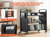 Rolling Library Book Cart, 150 kg Capacity, 77 x 38 x 122 cm Library Cart, Single Sided V-Shaped V952-VXTSGTCHS3307B7MH001V0