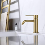 Brushed Gold Bathroom Faucet, Single Handle Brass Sink Faucet Bathroom Single Hole with Pop Up Sink V1258-DP02-C-1348