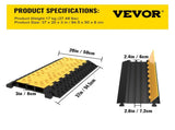 Rubber Cable Guard, 3-Channel, 2 x 2.3 in - Durable Cord Protection Ramp for Driveways, 6600 lbs V952-GXB900X580X75-3PCV0