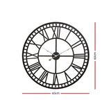 Artiss 60cm Wall Clock Large Roman Numerals Metal Black WC-IRON-191060-BK