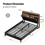 Artiss Double Bed Frame LED Storage Headboard with Charging Station Black BFRAME-H-JINA-D-BK-ABC