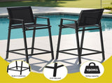 Gardeon 3PC Outdoor Bar Set Stools Dining Chairs Table Patio Furniture Bistro Set Steel Black ODF-BARSET-3TEX-BK