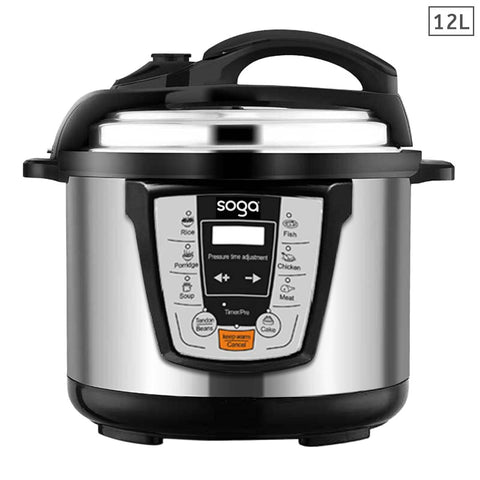 SOGA Electric Stainless Steel Pressure Cooker 12L 1600W Multicooker 16 16ELECTRICPRESSURECOOKER12L