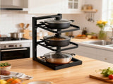 3-Tier Under Sink Pot and Pan Organizer Rack Adjustable Height Kitchen Cabinet Storage Black V1366-AZ2-W-11777