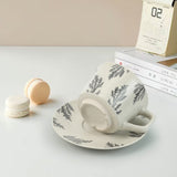 High-Fired Ceramic Stoneware Speckle Cup & Saucer Set 380ml Floral Tea Spoon EARTHY GREY V274-HA-LA-P0024817-BK