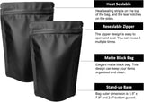 100 Pack Matte Black Mylar Stand Up Bags - 5.5x7.8 Inches Smell Proof Resealable Pouch Bag, Sealable V1258-DP02-WO-204