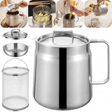 1.5L Stainless Steel Oil Filter Pot, Bacon Grease Container with Strainer for Kitchen V1263-JX-7735
