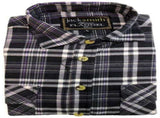 Mens Half Placket Flannelette Long Sleeve Pullover Shirt 100% Cotton Check Authentic Flannel V563-FS-HP18-BKPURPLE99-S
