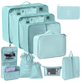 Multi-Size Suitcase Garment Storage Pouches, 10 Pcs Travel Kit Including Double Drawstring Sacks, V1221-XM-LB2599-GM101