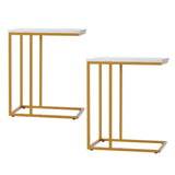 Artiss C Shaped End Table Set of 2 Coffee Table Side Table White & Gold FURNI-G-IND-COF-MB-WHX2