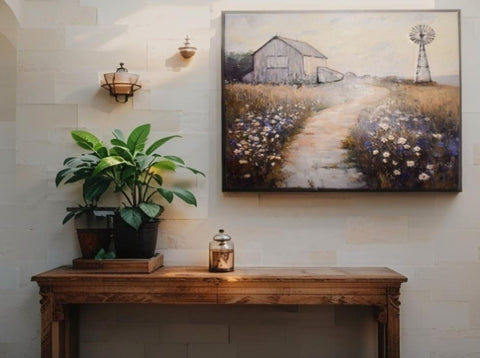 Farm Scene Pressed Metal Textured Wall Art 45cm V637-07006FRM