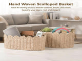 2PCS Woven Storage Baskets, Handwoven Basket with Scalloped Edge, Decorative Organizer for Home, V1369-AZ3-W-08728