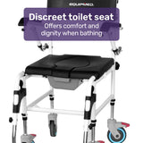 Equipmed Commode Shower Chair, Over Toilet or Bedside 136kg Capacity Aluminium frame with Wheels, V219-HELSBSEQCC5A