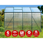 Green Fingers Greenhouse 2.52x1.9x1.83M Aluminium Polycarbonate Green House Garden Shed GH-ALU-252X190-GN-AB