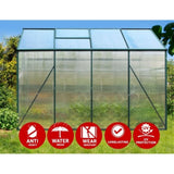 Green Fingers Greenhouse 2.52x1.9x1.83M Aluminium Polycarbonate Green House Garden Shed GH-ALU-252X190-GN-AB