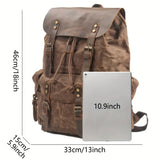 Retro Waxed Canvas Backpack, Crazy Horse Leather Large Capacity, Waterproof Outdoor Travel, V1232-FBSJB-004