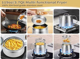 119oz 304 Stainless Steel Deep Fryer Pot with Basket & Strainer, Large Capacity Bacon Grease V1258-DP02-WO-646