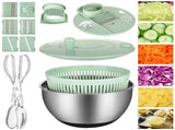 Stainless Steel Salad Spinner with Slicer Set, 5Qt Large Rotation Vegetable Washer, 5 V1369-AZ3-W-08709