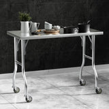 Cefito Stainless Steel Kitchen Benches Work Bench Wheels 122X61CM 430 SSKB-430S-WHEEL-FLD-48