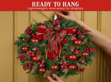 Christabelle Stunning 71cm Christmas Wreath Lush Red Baubles Berries Pine Cones and Bow Front D 112_GUE509