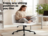 Artiss Criss Cross Chair with Wheels Wide Cross Legged Office Desk Vanity Chair PU Leather, Armless OCHAIR-L-2016-WH