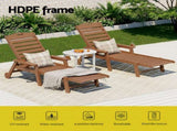 Gardeon Sun Lounge Lounger Table and Chairs Beach Chair HDPE Patio Outdoor Furniture Wheels Brown FF-LOUNGE-3HE-BR