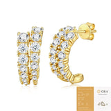 Double-Row Moissanite C-Shaped Earrings in 18K Gold Plated 925 Silver, Brilliant Sparkle for V1341-ZY-2KL7R5D3-MOISSANITE-PREMIUMS925