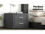 Artiss 2X Bedside Table 2 Drawers Side Table Fabric - CADEN Grey BFRAME-E-BSIDE-GYX2