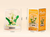 Building Blocks Flowers Bouquet Set with Music Box and Dust-Proof Dome,Artificial Particle Flower V1259-DP01-I-00061