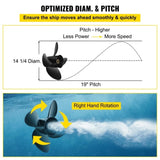 Outboard Propeller, Replace for OEM 3587522, 4-Blade 14 1/4" x 19" Pitch Aluminium Boat Propeller, V952-CLXJH41414X19DFBXV0