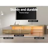 Artiss Entertainment Unit TV Cabinet LED 215cm Pine Caya FURNI-Q-LED-TV215-WD-AB