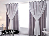 2Pcs Window Curtain Hollowed Out Stars Shading Curtain Drape Purdah for Home Living Room Bedroom V1294-YM0901-H33870GY-2