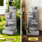 Gardeon Solar Fountain Water Feature Outdoor LED Lights Gray FOUNT-B-ROCK-4LVL-80-GY