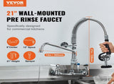 Commercial Faucet with Pre-Rinse Sprayer, 21" Height, 8" Center, 12" Swing Spout, Wall Mount Kitchen V952-BGSYCXSLTBGS9X3ACV0