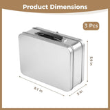 3PCS Metal Lunch Box Set, 8.1" x 5.9" x 3" Silver Tinplate Lunch Boxes with Hinged Lids, Portable V1369-AZ3-W-08799