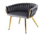 Artiss 1x Dining Chair Armchair Cafe Kitchen Lounge Chairs Velvet Weaving Grey UPHO-C-DIN-01-VEL-GY