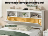 Artiss Single Bed Frame with Storage Headboard and Footboard Wooden Bed Base White WBED-F-S1-S-107-AB