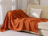 130*230CM Caramel Nordic Solid Color Knitted Sofa Throw Blanket with Tassels - Waffle Weave V888-ELOSUNG17039
