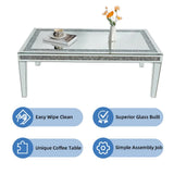Silver Mirrored Coffee Table with Crushed Crystal Diamond Inlay Rectangular Center Table for Living V767-CJ-Z1831