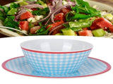 4Pcs/Set Salad Bowl Dish Light Blue Grid Pattern Imitation Porcelain Snack Plate Tableware V1294-YM0718-3118200282711