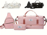 White Chic 3-Piece Quilted Travel Bag Set - Duffel, Crossbody Sling & Toiletry Pouch - Large V888-ELOSUNG27488