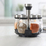 Rotating Spice Rack S 6 Glass Jars with Labels Food-Safe Sealed Lids Transparent Visible V1370-AZ4-09155