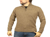 100% SHETLAND RAGG WOOL Half Zip Up Knit JUMPER Pullover Mens Sweater Knitted - Nutmeg - 5XL V563-SW-HZ-NUTMEG23-5XL